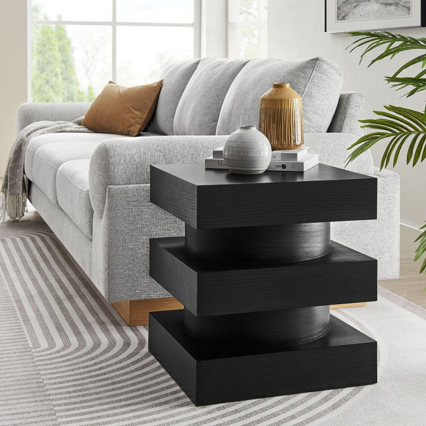 Modway Furniture Perpetuate Totem End Table - Art Deco Inspired Accent with Geometric Design for Modern Living Spaces Black EEI-6864-BLK