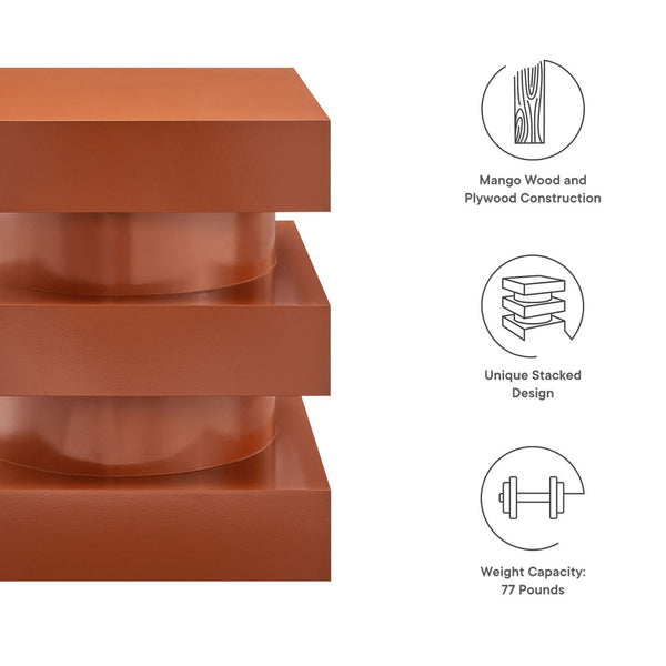 Modway Furniture Perpetuate Totem End Table - Art Deco Inspired Accent with Geometric Design for Modern Living Spaces Cayenne EEI-6864-CAY