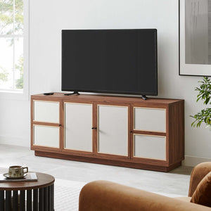 Modway Furniture Capri 63" Mid-Century Modern Wood Grain TV Console - Stylish Storage with Soft-Close Doors & Cable Management EEI-6865-WAL
