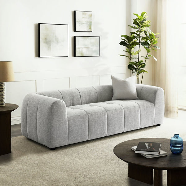 Modway Furniture Liana Upholstered Fabric Sofa - Chic Retro-Modern Three-Seater for Stylish Comfort and Durability Pewter EEI-6866-PEW