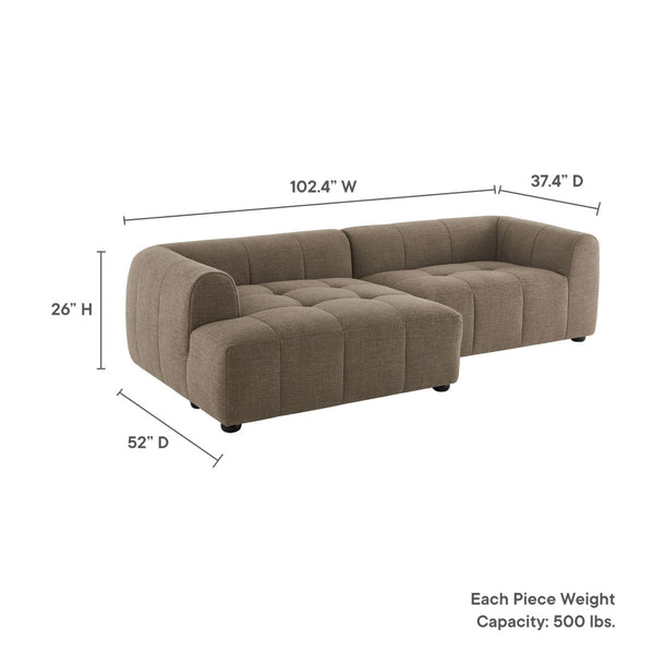 Modway Furniture Liana Modular Sectional Sofa with Left-Facing Chaise - Retro-Modern Upholstered Comfort & Style Mocha EEI-6868-MOC