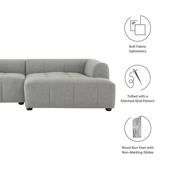 Modway Furniture Liana Modular Sofa - Right-Facing Upholstered Sectional with Chaise for Modern Living Spaces Pewter EEI-6869-PEW