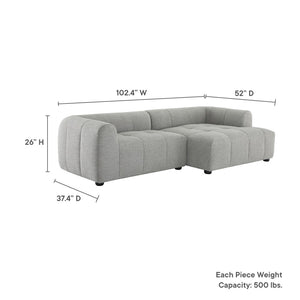 Modway Furniture Liana Modular Sofa - Right-Facing Upholstered Sectional with Chaise for Modern Living Spaces Pewter EEI-6869-PEW