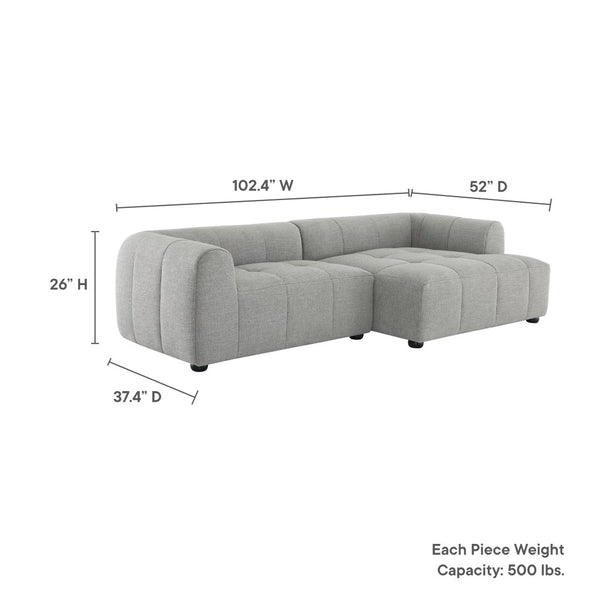 Modway Furniture Liana Modular Sofa - Right-Facing Upholstered Sectional with Chaise for Modern Living Spaces Pewter EEI-6869-PEW
