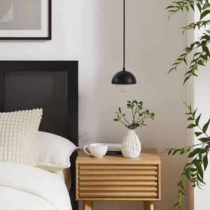 Modway Furniture Eclipse Globe Pendant Light - Modern Opal Glass and Metal Dome for Elegant Illumination in Any Space Black EEI-6870-BLK