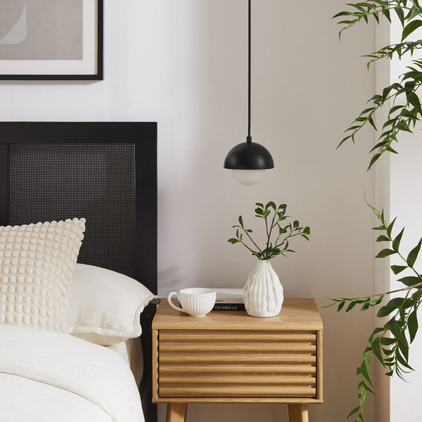 Modway Furniture Eclipse Globe Pendant Light - Modern Opal Glass and Metal Dome for Elegant Illumination in Any Space Black EEI-6870-BLK