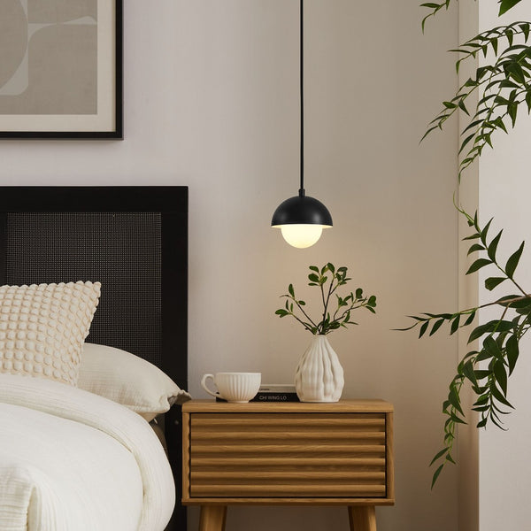 Modway Furniture Eclipse Globe Pendant Light - Modern Opal Glass and Metal Dome for Elegant Illumination in Any Space Black EEI-6870-BLK