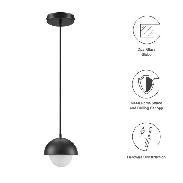Modway Furniture Eclipse Globe Pendant Light - Modern Opal Glass and Metal Dome for Elegant Illumination in Any Space Black EEI-6870-BLK
