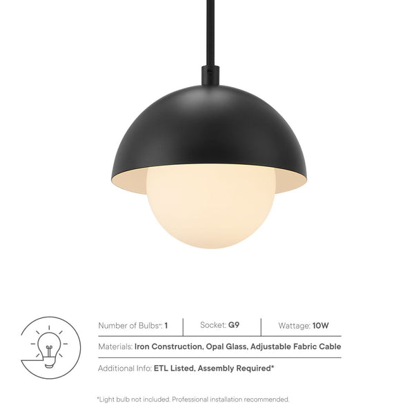 Modway Furniture Eclipse Globe Pendant Light - Modern Opal Glass and Metal Dome for Elegant Illumination in Any Space Black EEI-6870-BLK