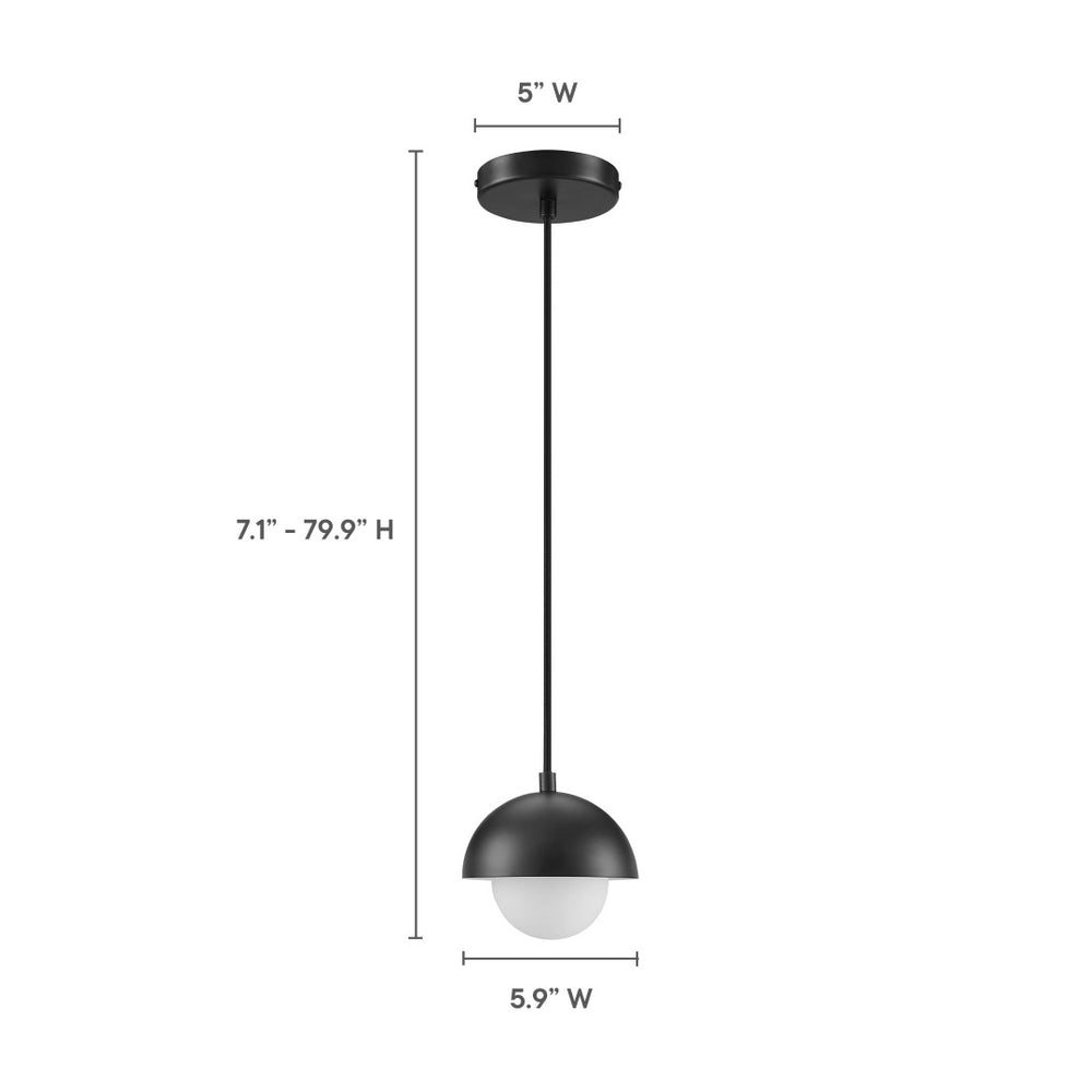 Modway Furniture Eclipse Globe Pendant Light - Modern Opal Glass and Metal Dome for Elegant Illumination in Any Space Black EEI-6870-BLK