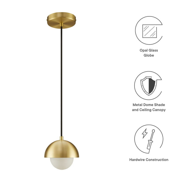 Modway Furniture Eclipse Globe Pendant Light - Modern Opal Glass and Metal Dome for Elegant Illumination in Any Space Brass EEI-6870-BRA