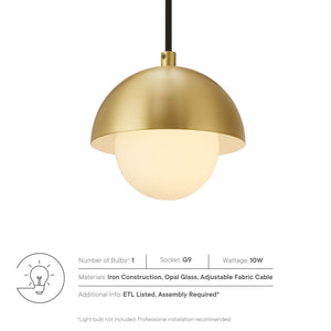 Modway Furniture Eclipse Globe Pendant Light - Modern Opal Glass and Metal Dome for Elegant Illumination in Any Space Brass EEI-6870-BRA
