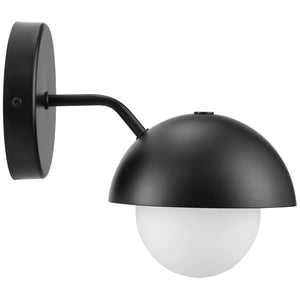 Modway Furniture Eclipse Globe Wall Sconce - Modern Opal Glass & Metal Design for Soft Ambient Illumination Black EEI-6871-BLK