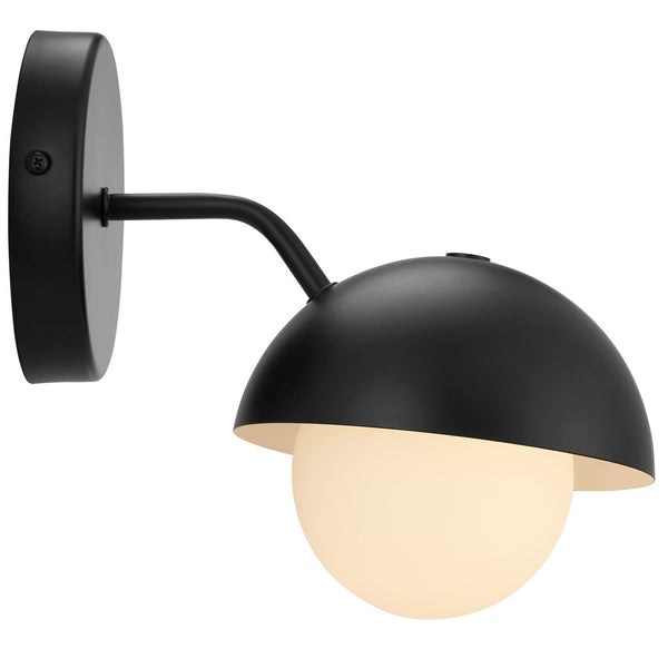 Modway Furniture Eclipse Globe Wall Sconce - Modern Opal Glass & Metal Design for Soft Ambient Illumination Black EEI-6871-BLK