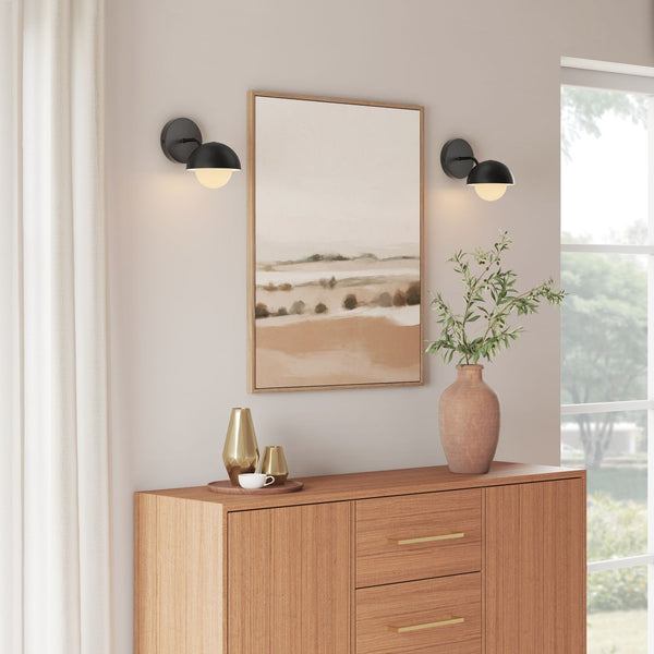 Modway Furniture Eclipse Globe Wall Sconce - Modern Opal Glass & Metal Design for Soft Ambient Illumination Black EEI-6871-BLK