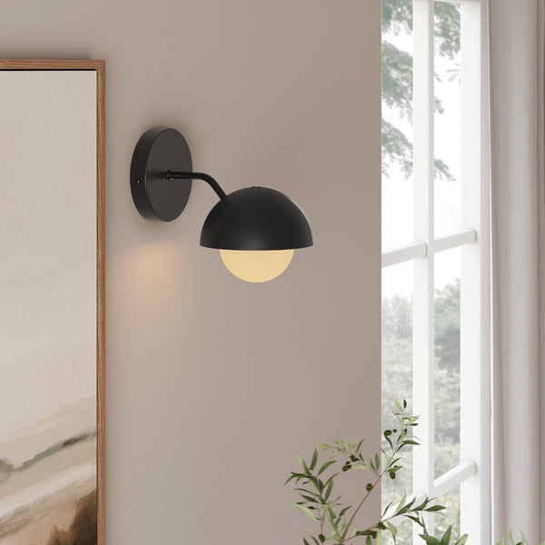 Modway Furniture Eclipse Globe Wall Sconce - Modern Opal Glass & Metal Design for Soft Ambient Illumination Black EEI-6871-BLK