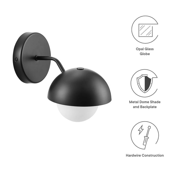 Modway Furniture Eclipse Globe Wall Sconce - Modern Opal Glass & Metal Design for Soft Ambient Illumination Black EEI-6871-BLK