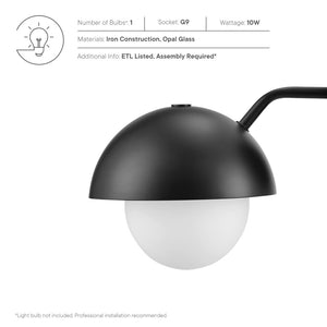 Modway Furniture Eclipse Globe Wall Sconce - Modern Opal Glass & Metal Design for Soft Ambient Illumination Black EEI-6871-BLK