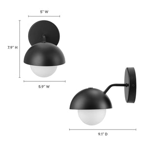 Modway Furniture Eclipse Globe Wall Sconce - Modern Opal Glass & Metal Design for Soft Ambient Illumination Black EEI-6871-BLK