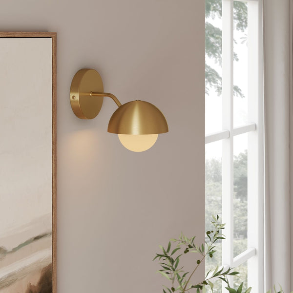 Modway Furniture Eclipse Globe Wall Sconce - Modern Opal Glass & Metal Design for Soft Ambient Illumination Brass EEI-6871-BRA
