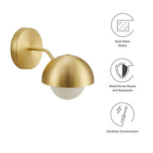 Modway Furniture Eclipse Globe Wall Sconce - Modern Opal Glass & Metal Design for Soft Ambient Illumination Brass EEI-6871-BRA