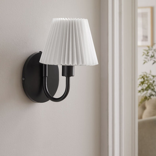 Modway Furniture Wave Wall Sconce by Modway - Modern U-Shaped Design with Pleated Shade for Ambient Illumination Black EEI-6872-BLK