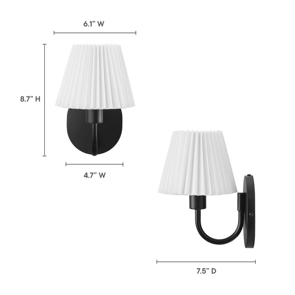 Modway Furniture Wave Wall Sconce by Modway - Modern U-Shaped Design with Pleated Shade for Ambient Illumination Black EEI-6872-BLK