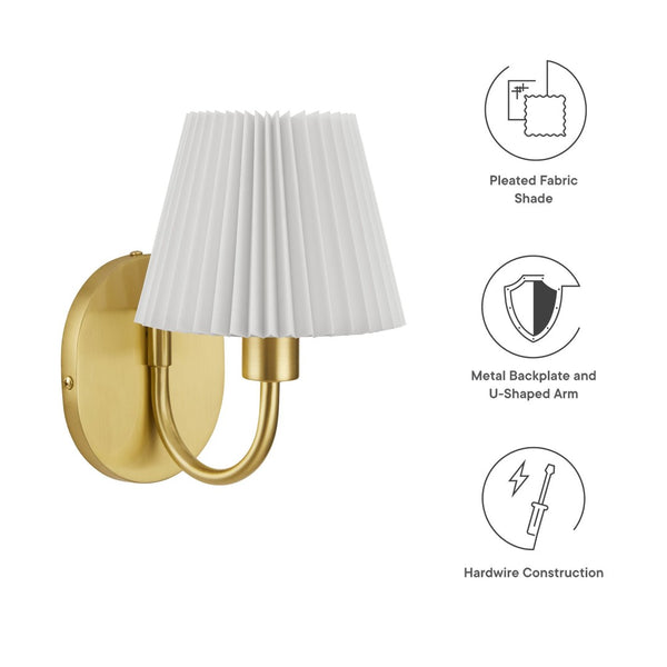 Modway Furniture Wave Wall Sconce by Modway - Modern U-Shaped Design with Pleated Shade for Ambient Illumination Brass EEI-6872-BRA