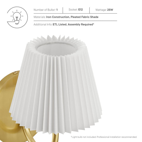 Modway Furniture Wave Wall Sconce by Modway - Modern U-Shaped Design with Pleated Shade for Ambient Illumination Brass EEI-6872-BRA