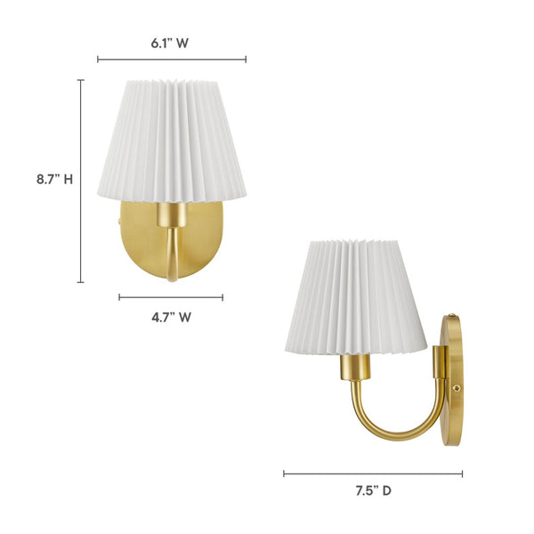 Modway Furniture Wave Wall Sconce by Modway - Modern U-Shaped Design with Pleated Shade for Ambient Illumination Brass EEI-6872-BRA