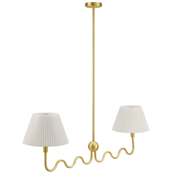 Modway Furniture Wave Squiggle 2-Arm Pendant Light - Modern Artistry with Soft Illumination for Dining Areas & More Brass EEI-6874-BRA