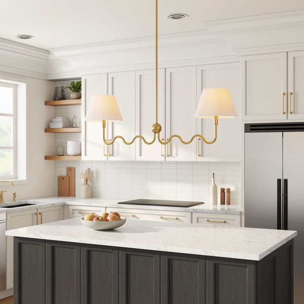 Modway Furniture Wave Squiggle 2-Arm Pendant Light - Modern Artistry with Soft Illumination for Dining Areas & More Brass EEI-6874-BRA