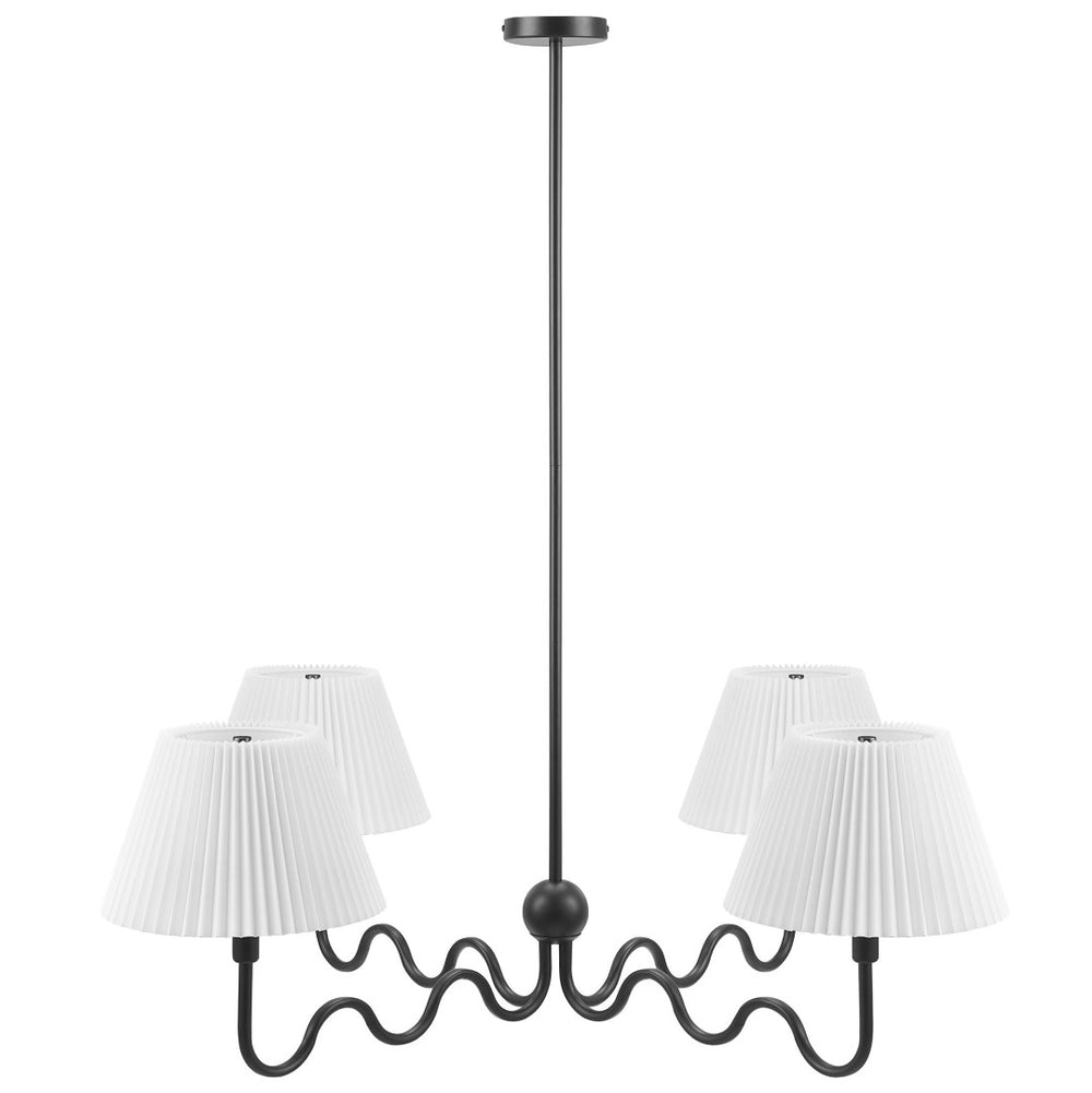 Modway Furniture Wave Squiggle 4-Arm Pendant Light - Sculptural Elegance with Pleated Shades for Any Space Black EEI-6875-BLK