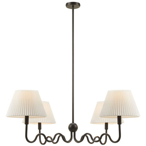 Modway Furniture Wave Squiggle 4-Arm Pendant Light - Sculptural Elegance with Pleated Shades for Any Space Black EEI-6875-BLK