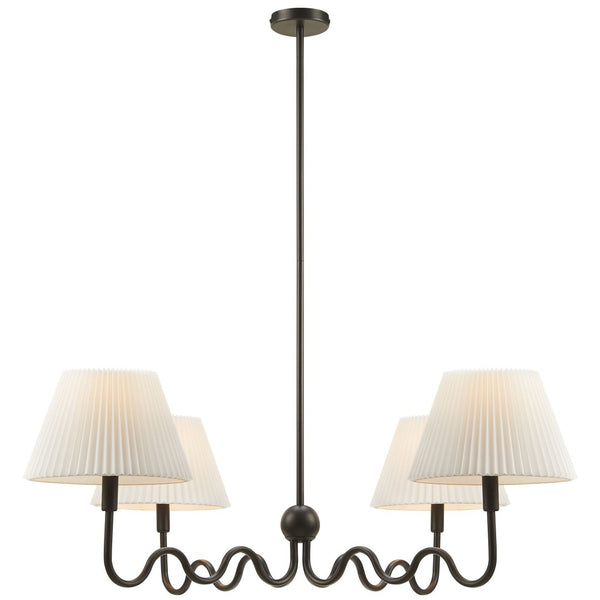 Modway Furniture Wave Squiggle 4-Arm Pendant Light - Sculptural Elegance with Pleated Shades for Any Space Black EEI-6875-BLK
