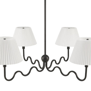 Modway Furniture Wave Squiggle 4-Arm Pendant Light - Sculptural Elegance with Pleated Shades for Any Space Black EEI-6875-BLK
