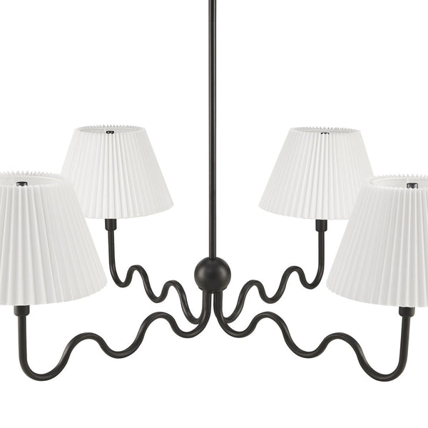 Modway Furniture Wave Squiggle 4-Arm Pendant Light - Sculptural Elegance with Pleated Shades for Any Space Black EEI-6875-BLK