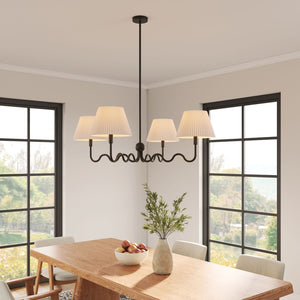 Modway Furniture Wave Squiggle 4-Arm Pendant Light - Sculptural Elegance with Pleated Shades for Any Space Black EEI-6875-BLK