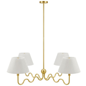 Modway Furniture Wave Squiggle 4-Arm Pendant Light - Sculptural Elegance with Pleated Shades for Any Space Brass EEI-6875-BRA