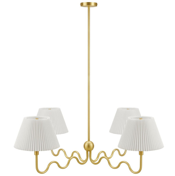 Modway Furniture Wave Squiggle 4-Arm Pendant Light - Sculptural Elegance with Pleated Shades for Any Space Brass EEI-6875-BRA