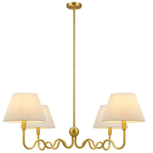 Modway Furniture Wave Squiggle 4-Arm Pendant Light - Sculptural Elegance with Pleated Shades for Any Space Brass EEI-6875-BRA