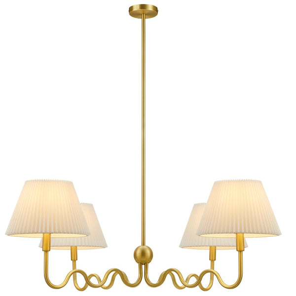 Modway Furniture Wave Squiggle 4-Arm Pendant Light - Sculptural Elegance with Pleated Shades for Any Space Brass EEI-6875-BRA
