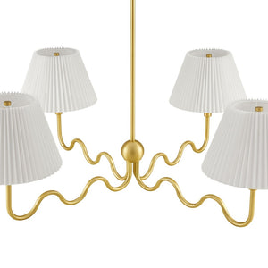 Modway Furniture Wave Squiggle 4-Arm Pendant Light - Sculptural Elegance with Pleated Shades for Any Space Brass EEI-6875-BRA