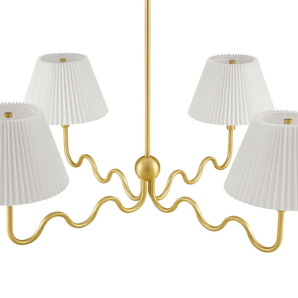 Modway Furniture Wave Squiggle 4-Arm Pendant Light - Sculptural Elegance with Pleated Shades for Any Space Brass EEI-6875-BRA