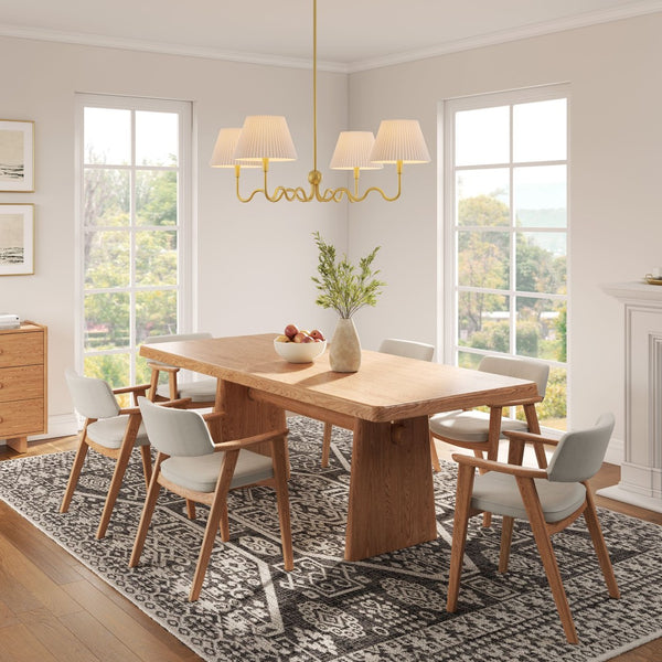 Modway Furniture Wave Squiggle 4-Arm Pendant Light - Sculptural Elegance with Pleated Shades for Any Space Brass EEI-6875-BRA