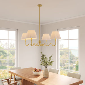 Modway Furniture Wave Squiggle 4-Arm Pendant Light - Sculptural Elegance with Pleated Shades for Any Space Brass EEI-6875-BRA