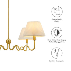 Modway Furniture Wave Squiggle 4-Arm Pendant Light - Sculptural Elegance with Pleated Shades for Any Space Brass EEI-6875-BRA