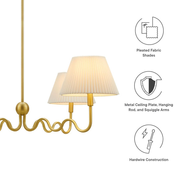 Modway Furniture Wave Squiggle 4-Arm Pendant Light - Sculptural Elegance with Pleated Shades for Any Space Brass EEI-6875-BRA
