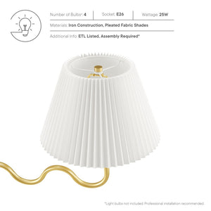 Modway Furniture Wave Squiggle 4-Arm Pendant Light - Sculptural Elegance with Pleated Shades for Any Space Brass EEI-6875-BRA