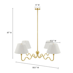 Modway Furniture Wave Squiggle 4-Arm Pendant Light - Sculptural Elegance with Pleated Shades for Any Space Brass EEI-6875-BRA